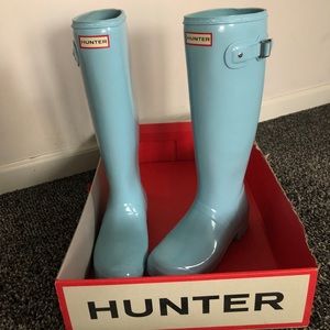 Tall Gloss Mint Blue Hunter Rain boots
